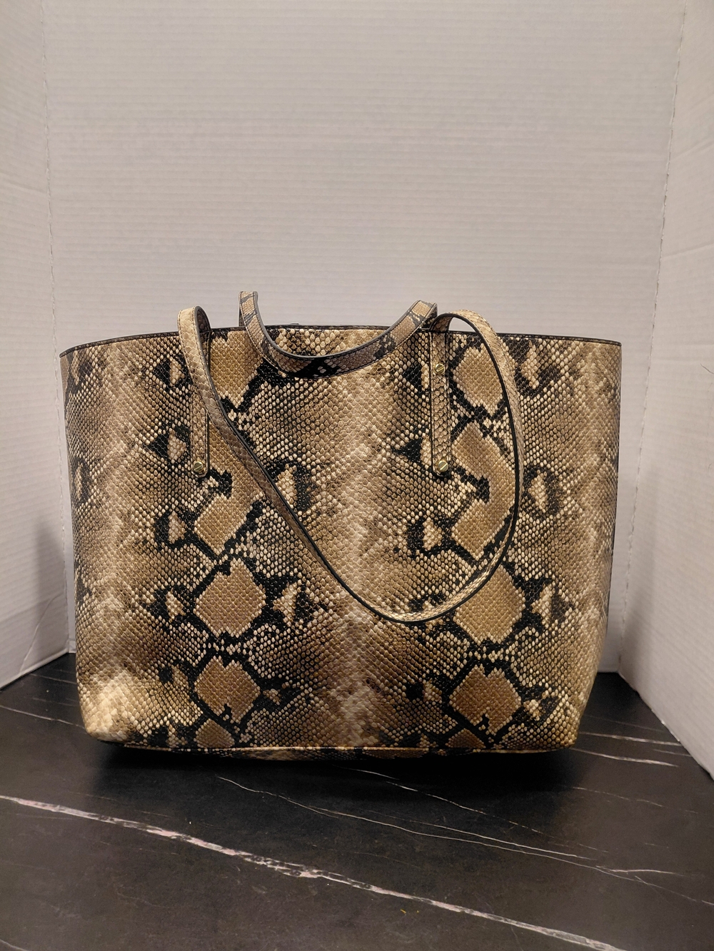 INC International Concepts Snake-Print Tote in Beige and Black